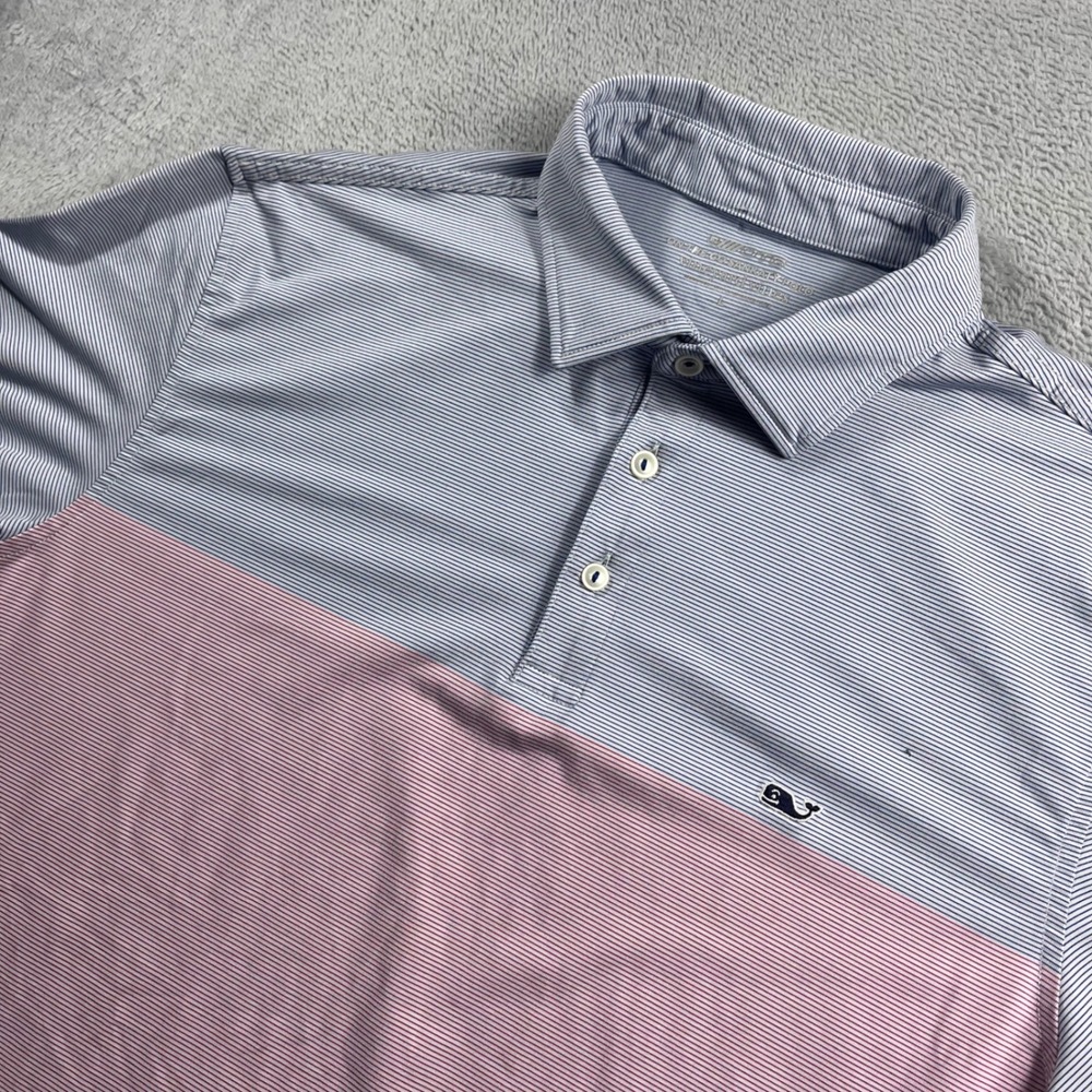 Vineyard Vines Mens On The Go Sankaty Polo Shirt Blue Pink Striped Large